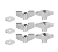 Drum Set Fixed Wing Nuts T Type Stand Nut Cymbal Washer Replacement, Percussion Instrument Parts, Metal Wing Nut and Washer Kit for Drum Cymbal Repair, Includes 3 Wing Nuts 3 Washe