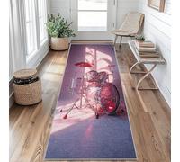 Drum Set Hallway Runner Rug 65 x 180 cm Long Washable, Musical Instrument Rock Music Carpet Runners for Hallway Non Slip, Kitchen Entryway Hall Bedroom Decor, Soft Low Pile iS&E199