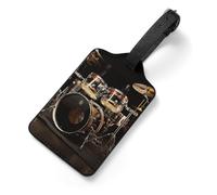 Drum Set Luggage Tag for Suitcase - PU Leather Suitcase Tags with Name ID Card & Adjustable Strap, Durable Scratch-Resistant Travel Bag Tag for Backpacks Gym Bags