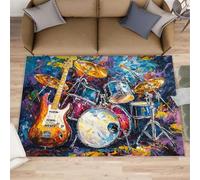 Drum Set Rugs for Bedroom, Guitar Home Decor Rug, Oil Painting Music Rugs for Living Room, Washable Area Rug for Boys Girls Room, Non Slip & Low Pile Carpet - 160x230 cm