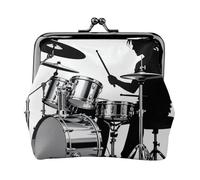Drum Set Silhouette Leather Coin Purse for Women-Small Kiss Lock Wallet, Mini Card Holder for Keys Lipstick, Cute Change Purse for Travel