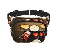 Drum Set-standard Print Square Double Layer bag Waist Bag Trendy Pack Travel Bag with Adjustable Bel, Black, One Size