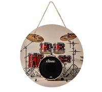Drum Set-standard Welcome Sign for Front Door 7.9 Wooden Flower Door Hanger, Rustic Round Large Wood Plaque Wall Hanging Decor for Front Porch Outdoor Farmhouse Home Decorations