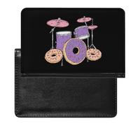 Drum Set with Donuts Leather Passport Holder Compact ID Card Cover Case Slim Travel Wallet for Men Women