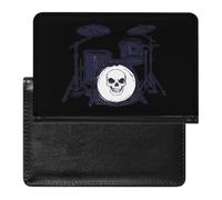Drum Set with Skull Leather Passport Holder Compact ID Card Cover Case Slim Travel Wallet for Men Women