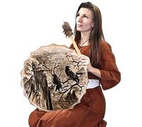 Drum Shamanic, Crow Patterned Shaman Drum, Symbol Siberian Spirit Music