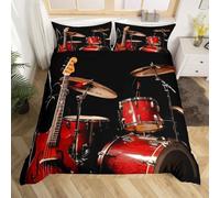 Drum Single Duvet Cover Sets Music Rock Bedding Single Bed Set 3D Print Ultra Soft Microfiber Quilt Cover 135 x 200 with Zipper Closure and 2 Pillowcases H-3446