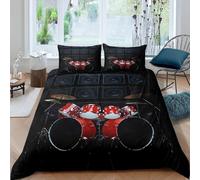 Drum Stand King Size Duvet Cover Sets 230x220 cm Musical Instruments Bedding Set Black Microfiber Hypoallergenic Quilt Cover with Zipper Closure and 2 Pillowcases for Teens and Adults a.130
