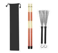 Drum Sticks Set,1 Pair Retractable Drum Wire Brushes and 1 Pair Rods Drum Brushes set for Kids, Adults, Rock Band, Jazz Folk Students with Portable Storage Bag