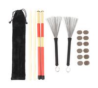 Drum Sticks Set, 1 Pair Rods Drum Brushes and 1 Pair 5A Classic Maple Wood Drum Sticks, Drum Wire Brushes, Rods Drum Brushes Set for Kid Adult, Rock Band, Jazz Folk with Velvet