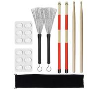 Drum Sticks Set 5A Maple Wood Drum Sticks & Drum Rods Brushes & Retractable Drum Wire Brushes & Rods Drum Sticks for Kids Adults Drummer Rock Band Jazz Folk Students, with Storage Bag, 9 Pcs