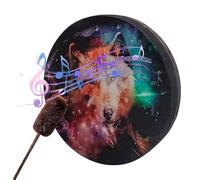 Drum Wolf, Handcrafted Wood Shamanic Leather | 9 Inch Sacred Celtic Disk | 350g Siberian Musical Instrument With Spiritual Symbols For Sound Healing Ritual Meditation
