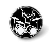 Drummer Badges Decorative, Durable Aluminum Alloy Round Badge, Lightweight Button Brooch for Shirts, Jackets, Hats, Uniforms 1"