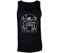 Drummer Da Vinci Vitruvian Man Rockstar Funny Mens Vest Tank Top Black (M)