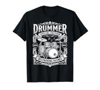 Drummer Destroying Silence Vintage Drum Kit Percussion Art T-Shirt