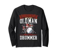 Drummer Drum Set Vintage Never Underestimate an Old Man Who Long Sleeve T-Shirt