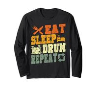 Drummer Drum Set Vintage Retro Eat Sleep Drum Repeat Long Sleeve T-Shirt
