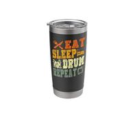 Drummer Drum Set Vintage Retro Eat Sleep Drum Repeat Stainless Steel Insulated Tumbler