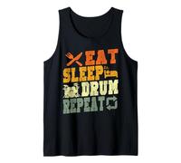 Drummer Drum Set Vintage Retro Eat Sleep Drum Repeat Tank Top