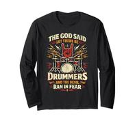 Drummer Drum Set Vintage The God Said Let There Be Drummers Long Sleeve T-Shirt