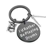 Drummer Gift Drummer Keychain I'd Rather Be Playing Drums Drum Kit Gifts Musician Keychain Drum Player Band Gifts (Playing Drums black K EU)