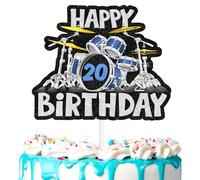 Drummer Happy 20th Birthday Drum Kit Cake Topper, Fun Musical Themes for Men and Women, Musical Instrument Decorations for 30th Birthday Parties, Concerts, and Thirty Anniversary Celebrations (20th)