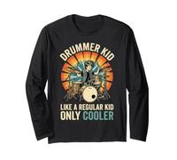 Drummer Kid Like A Regular Kid Only Cooler Vintage Sunburst Long Sleeve T-Shirt