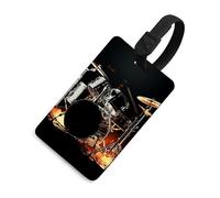 Drummer Luggage Tag Travel Essentials TPU Bag Tag Personalized Luggage Tags Holder Name Id Identifiers Card with Black Lanyard for Suitcase Backpack Toolbox, Black, One Size, Luggage Tag