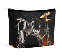 Drummer Makeup Bag, Portable PU Leather Cosmetic Bag with Zipper Pouch, Waterproof Travel Toiletry Bag for Women Men