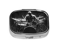 Drummer Mini Pill Box Metal Travel Medicine Organizer with 2 Compartments Pocket-Sized Pill Container