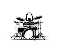Drummer Music Drum Musical Rock Pop Wall Stickers Paster Paper 32x48.4cm Waterproof Small Black
