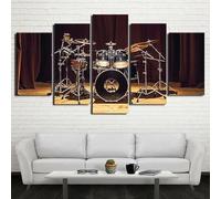 Drummer Music Room Stage Drum Frame 5 Pieces Canvas Wall Art Painting Wallpaper