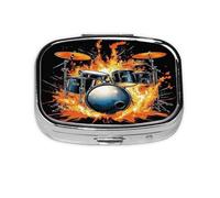 Drummer Pattern Pill Case Pill Box Travel Pill Organizer Small Square Medicine Box for Purse & Pocket Gifts