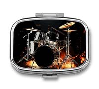 Drummer Pill Box 2 Compartment, Portable Pill Case with Mirror for Pocket Purse Travel, Mini Metal Medicine Organizer for Vitamins Fish Oil