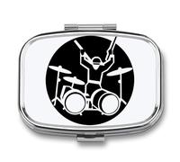 Drummer Pill Box 2 Compartment, Portable Pill Case with Mirror for Pocket Purse Travel, Mini Metal Medicine Organizer for Vitamins Fish Oil