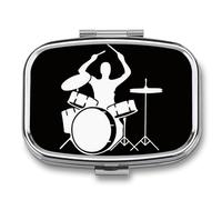Drummer Pill Box 2 Compartment, Portable Pill Case with Mirror for Pocket Purse Travel, Mini Metal Medicine Organizer for Vitamins Fish Oil