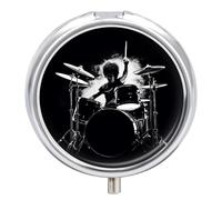Drummer Pill Box Dustproof Moistureproof Round Pill Case Portable Travel Small Pill Organizer with 3 Compartments and Mirror