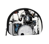 Drummer Printed Mini Coin Pouch, Shell Shape Zip Around Wallet, Small Zipper Pouch for Cash, Cards, Keys, Lipstick, Storage Pouch, Travel Organizer