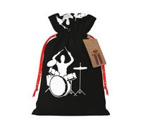 Drummer Printing 4.7x6.9 In Christmas Bag With Drawstring And Cute Kraft Tag, Fits Gifts And Daily Small Items