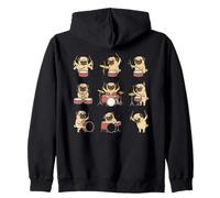 Drummer Pug Band Cute Cartoon Dog Playing Drums Zip Hoodie