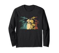 Drummer Retro Vintage Drum Set Drumset Drummers Men Drumming Long Sleeve T-Shirt