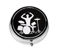 Drummer Round Pill Box - Full Print Design, Metal Electroplated Compact Medicine Case for Travel, Fits Pockets & Wallets