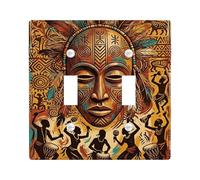 Drummers Double Light Switch Cover Plate, Tribal Artistic Feathers Patterns Summer Brown Plastic Standard Size Toggle Light Switch Cover for Home Living Room Bedroom Bathroom Decor