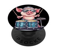 Drumming Pig Ready to Rock the Stage Costume PopSockets Adhesive PopGrip