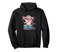 Drumming Pig Ready to Rock the Stage Costume Pullover Hoodie