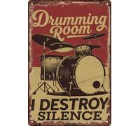 Drumming Room I Destroy Silence Vintage Metal Tin Signs Wall Art Drumming Room Decor Home Bar Cafe Restaurant Office Pub Gift 8x12 Inch