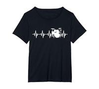 Drums Heartbeat for Drummers & Percussionists Music Lovers T-Shirt, Women's Plus, Black, 5X