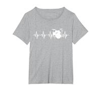 Drums Heartbeat for Drummers & Percussionists Music Lovers T-Shirt, Women's Plus, Heather Grey, 5X