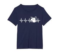 Drums Heartbeat for Drummers & Percussionists Music Lovers T-Shirt, Women's Plus, Navy Blue, 5X