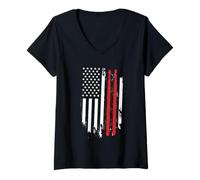 Drumset American Flag USA US Drumming Drums Rock Music Band V-Neck T-Shirt